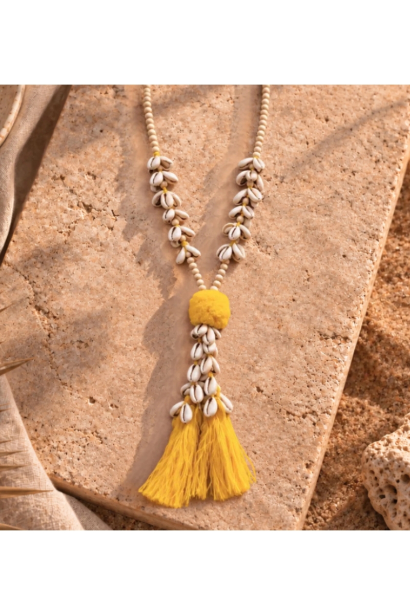 Shell Cord Necklace with Yellow Tassel | Miss June Paris