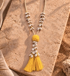 Shell Cord Necklace with Yellow Tassel | Miss June Paris