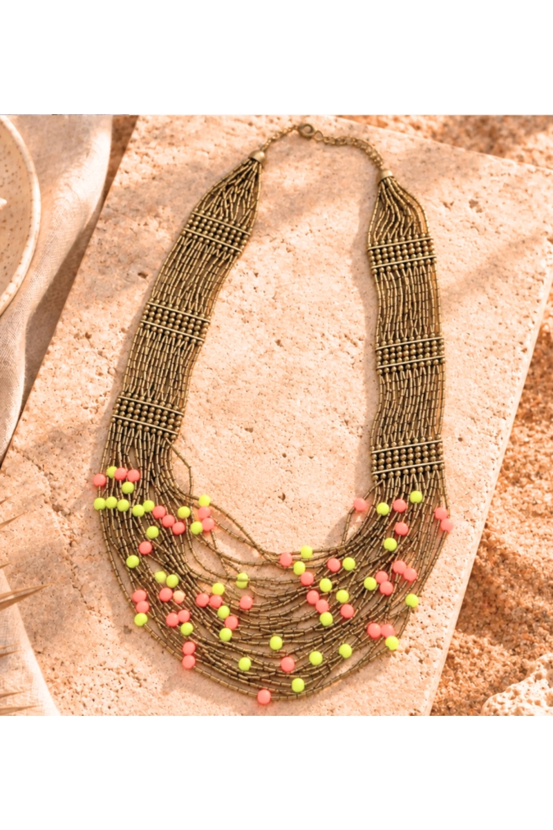 Collier Plastron Lantana mehrreihig Koralle | Miss June Paris