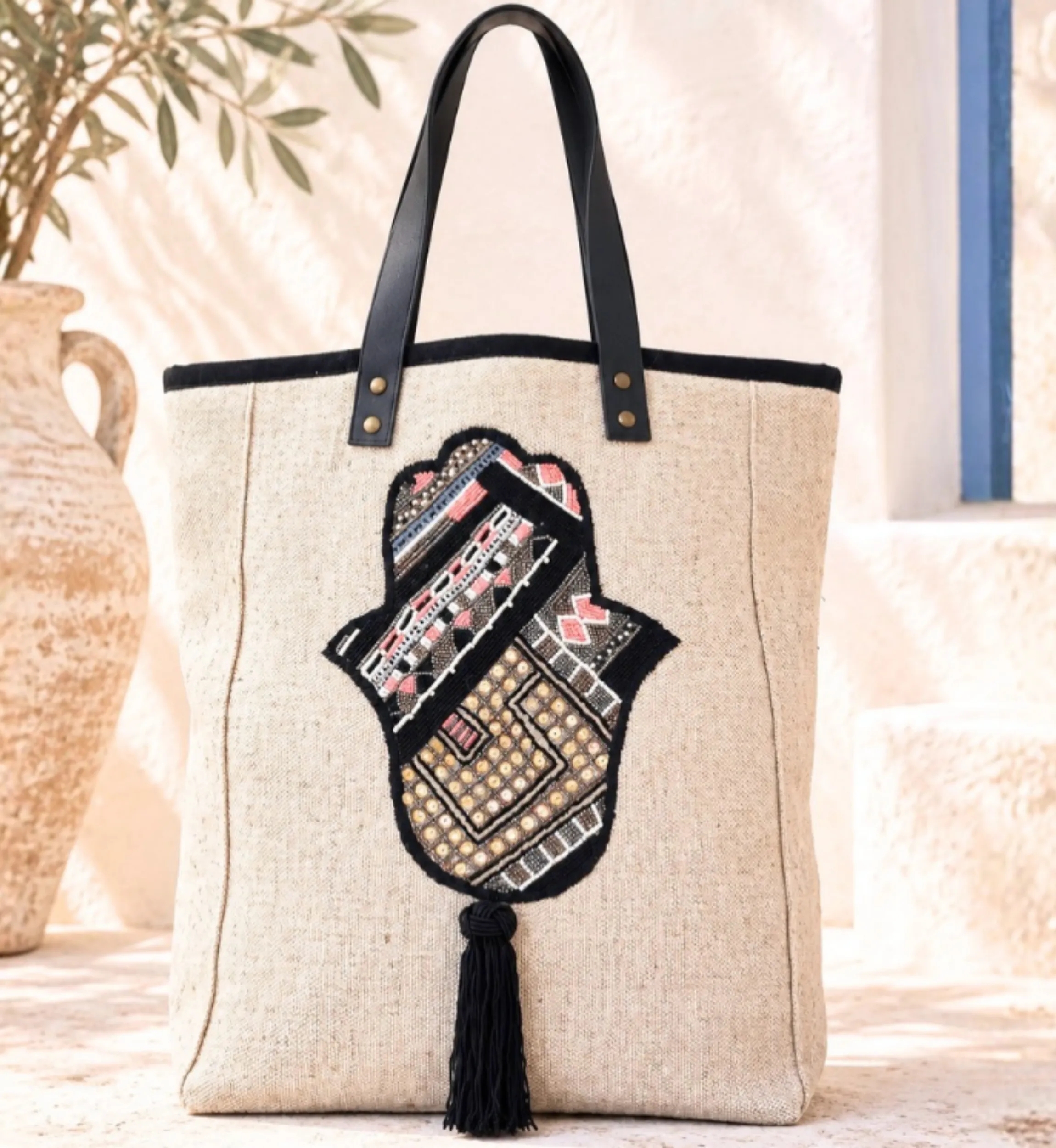 Gypsy tote bag embroidered Hand of Fatima | Miss June Paris