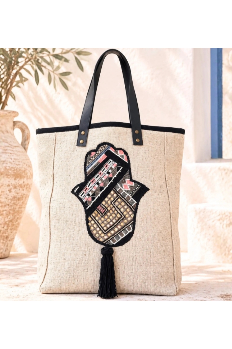 Gypsy tote bag embroidered Hand of Fatima | Miss June Paris