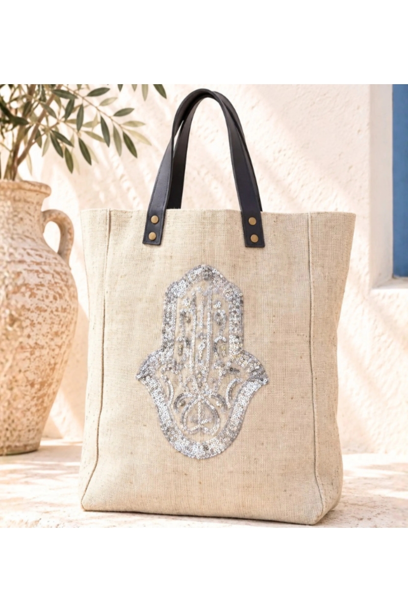 Gypsy tote bag embroidered Hand of Fatima | Miss June Paris