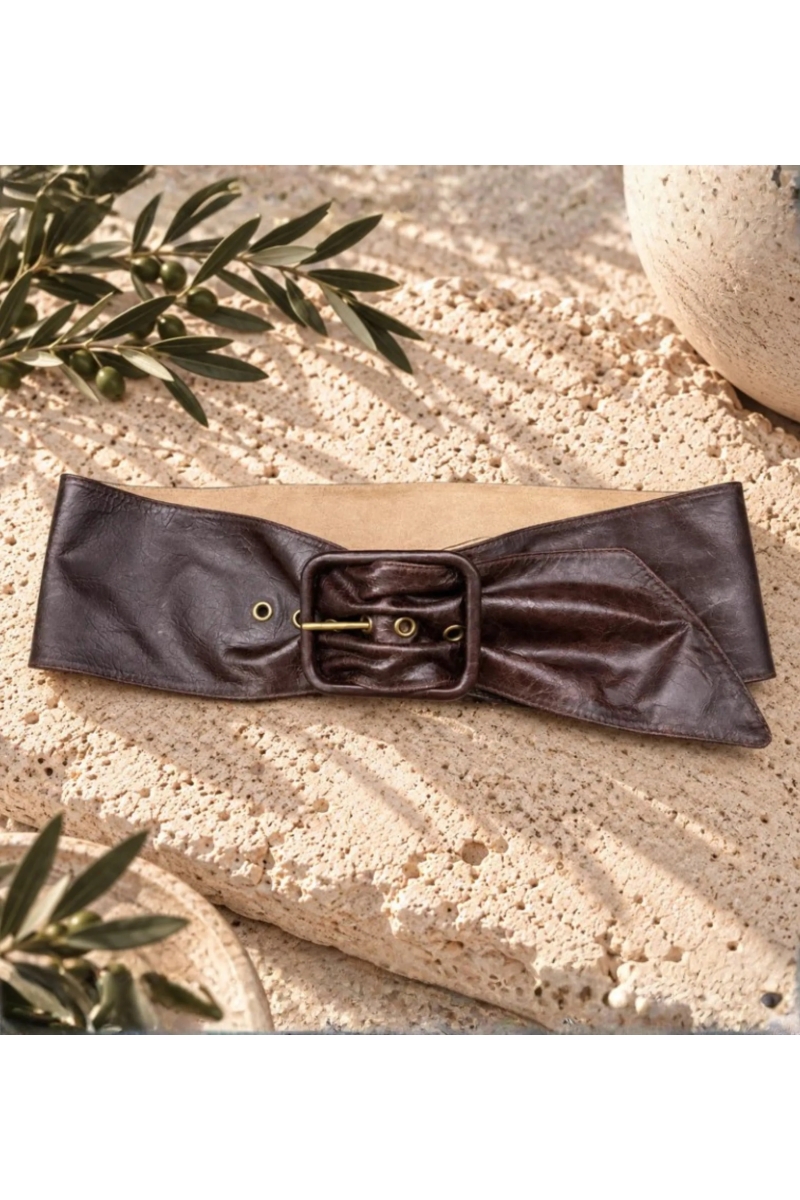 Ceinture large Lola en cuir gris ou marron | Miss June Paris
