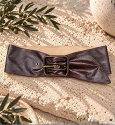 Ceinture large Lola en cuir gris ou marrón | Miss June Paris