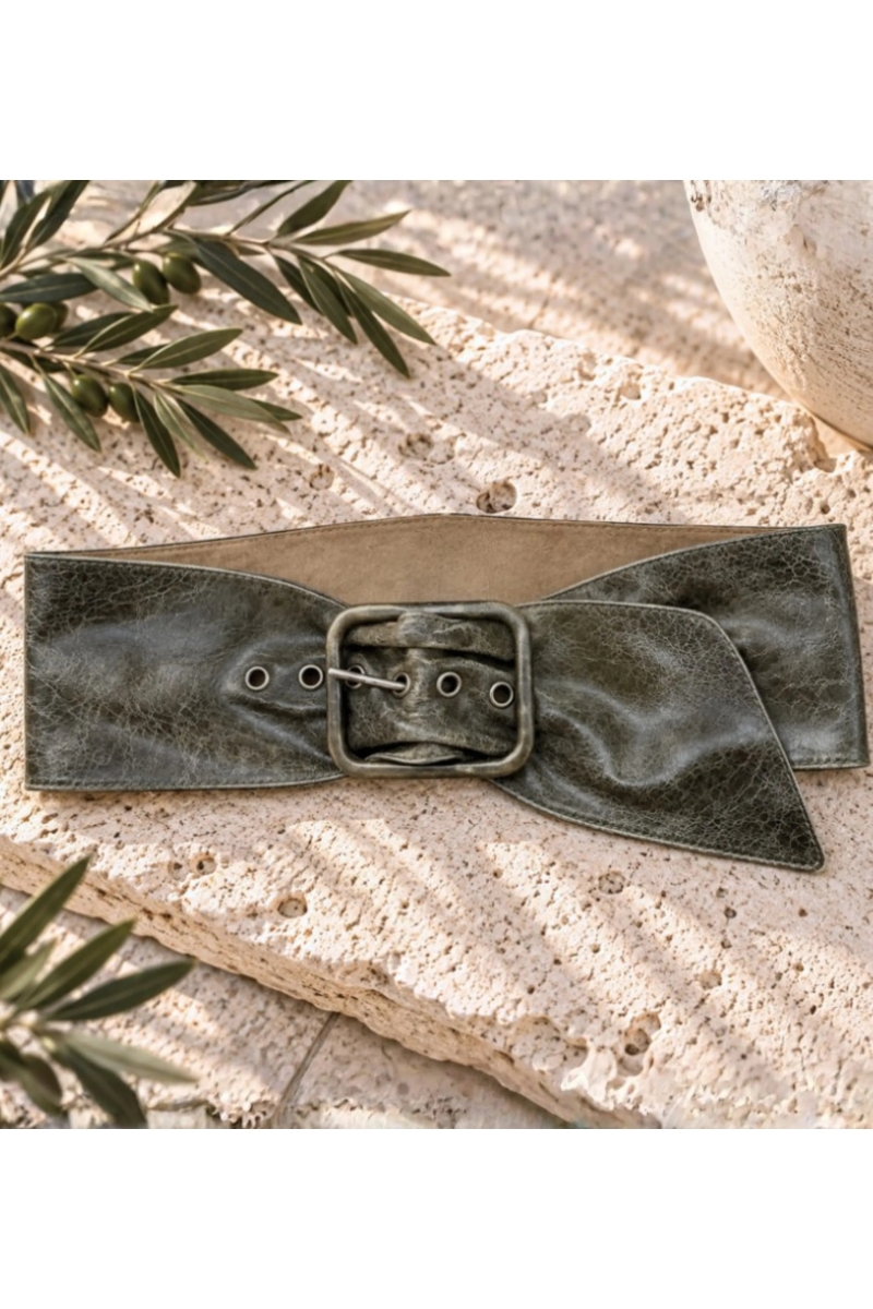 Wide Lola belt in gray or brown leather | Miss June Paris