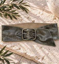 Wide Lola belt in gray or brown leather | Miss June Paris