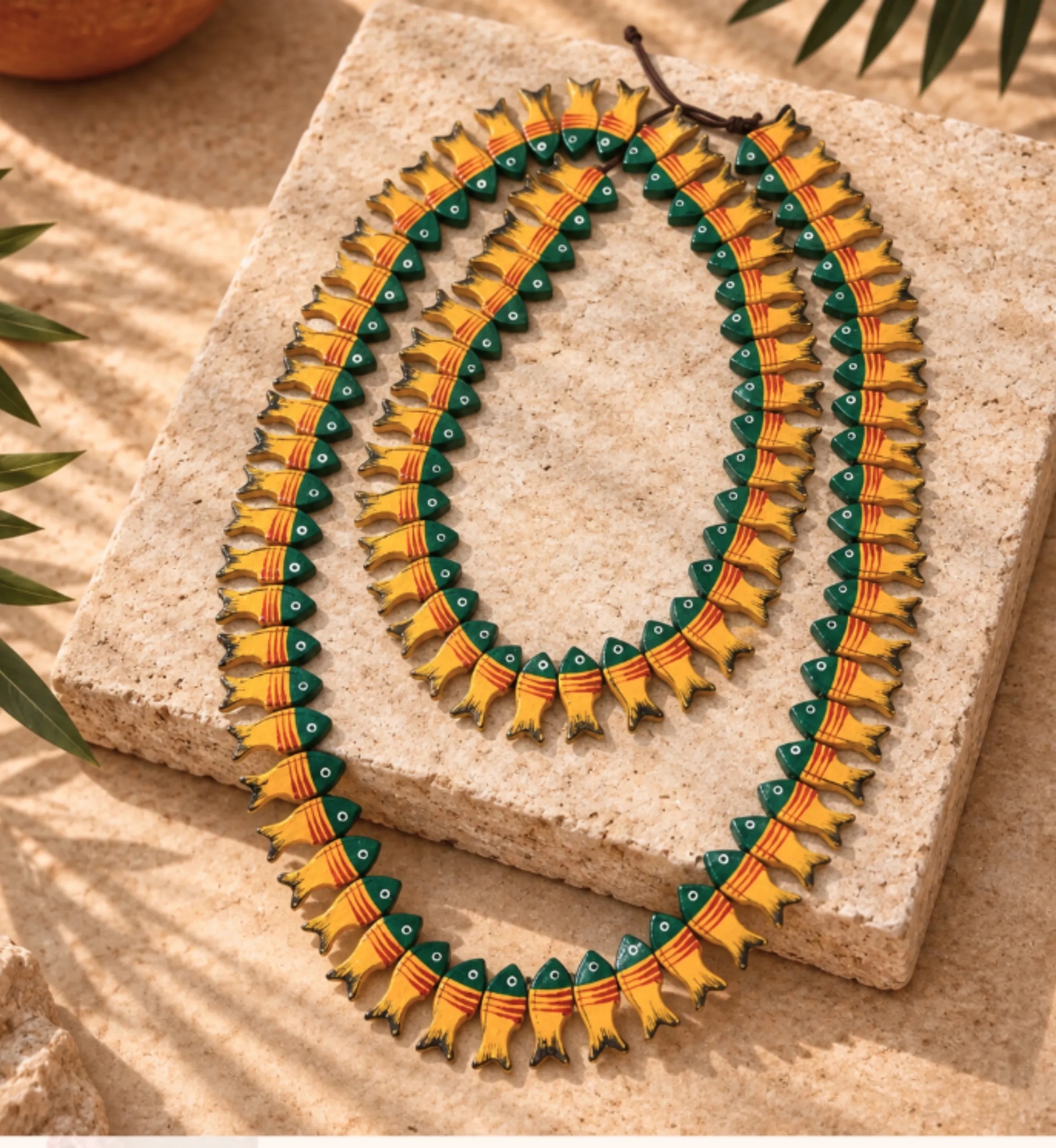 Yellow and green painted wood necklace | Miss June Paris