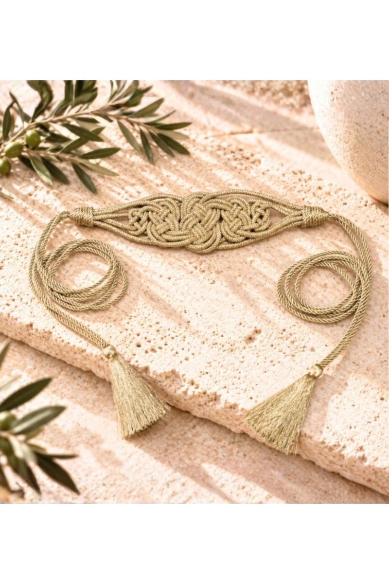 Ceinture Chloe trenzada dorada con pompones | Miss June Paris
