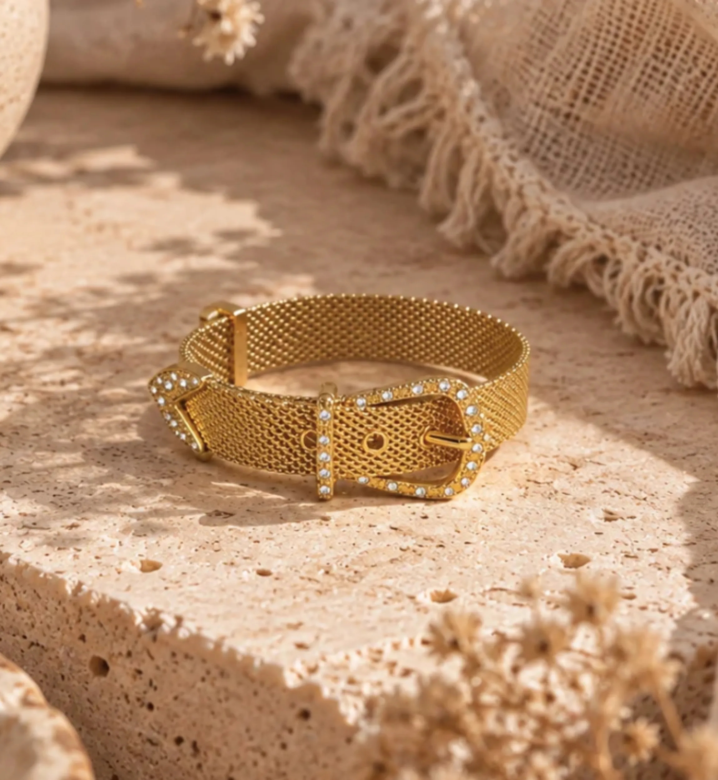 Gold Buckle Bracelet in Stainless Steel | Miss June Paris