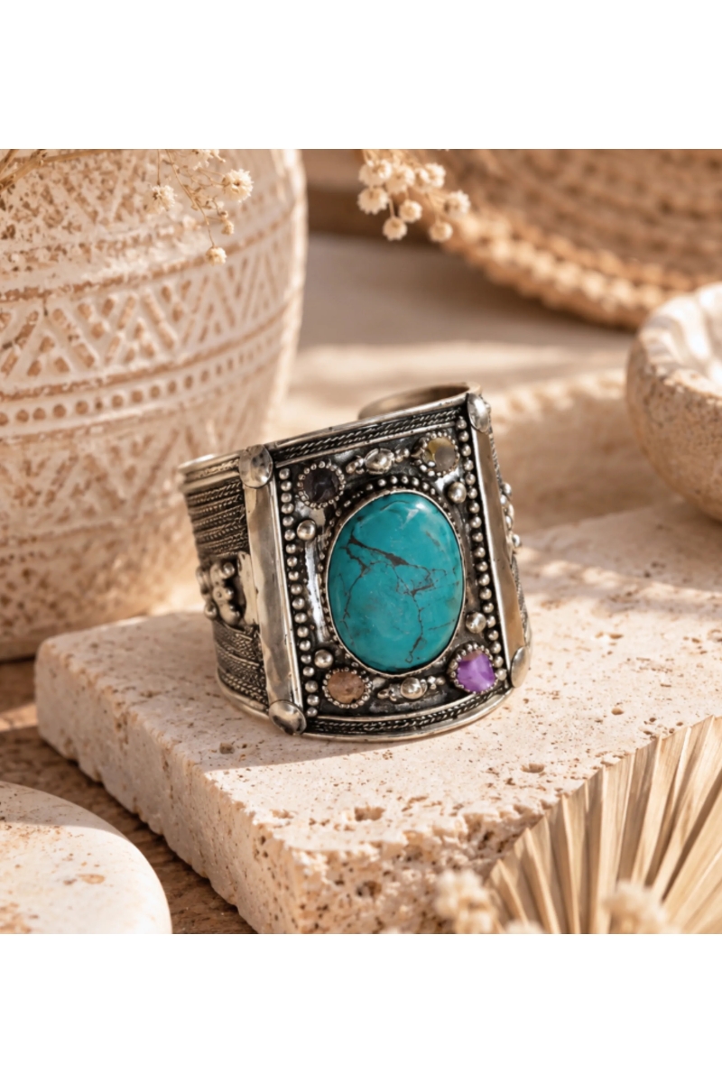 Bracelete manchete Sphinx cabochão aqua | Miss June Paris