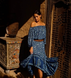 Sky Long Skirt – Navy Blue – Floral Pattern – Asymmetrical – Boho Style – Miss June Paris – 2