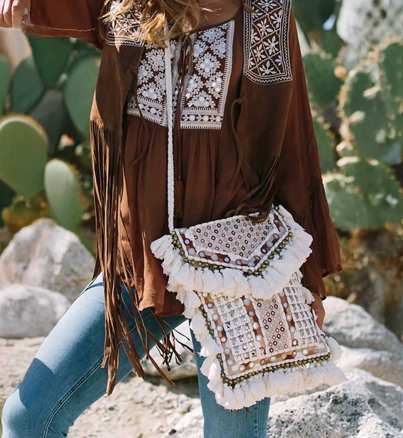 Borsa con Nappine TASSELS- cotone fantasia bohemien  - Miss June Paris - 10