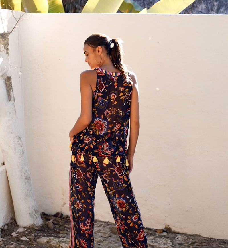 Débardeur Angelo - bleu marine - motif fleuri - style bohème - Miss June Paris - 3