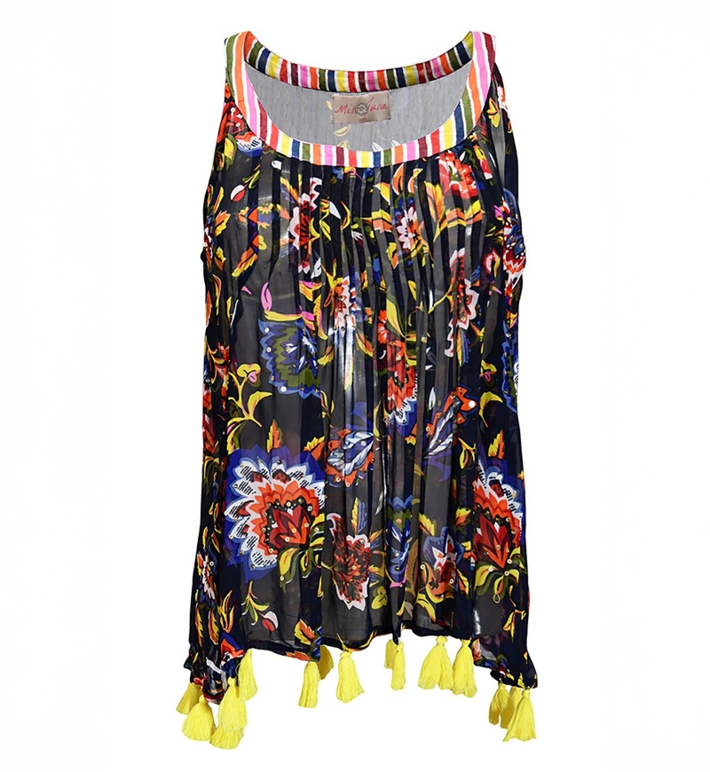 Débardeur Angelo - bleu marine - motif fleuri - style bohème - Miss June Paris - 4