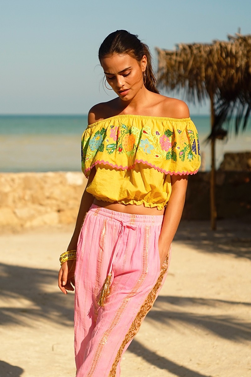 Chiquita Off-Shoulder Top, Embroidered Floral Pattern, Bohemian Style, Miss June Paris, 5