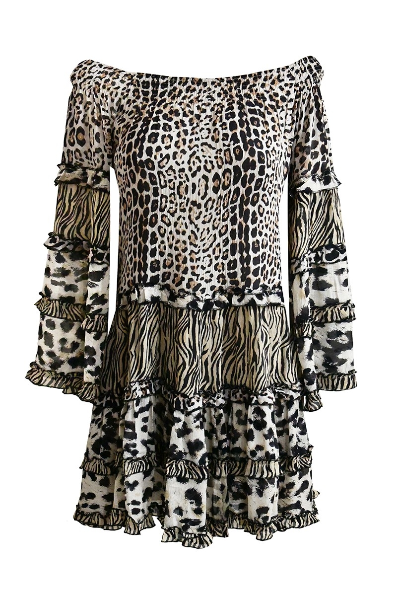 long sleeve leopard short dress YAYA - Miss June