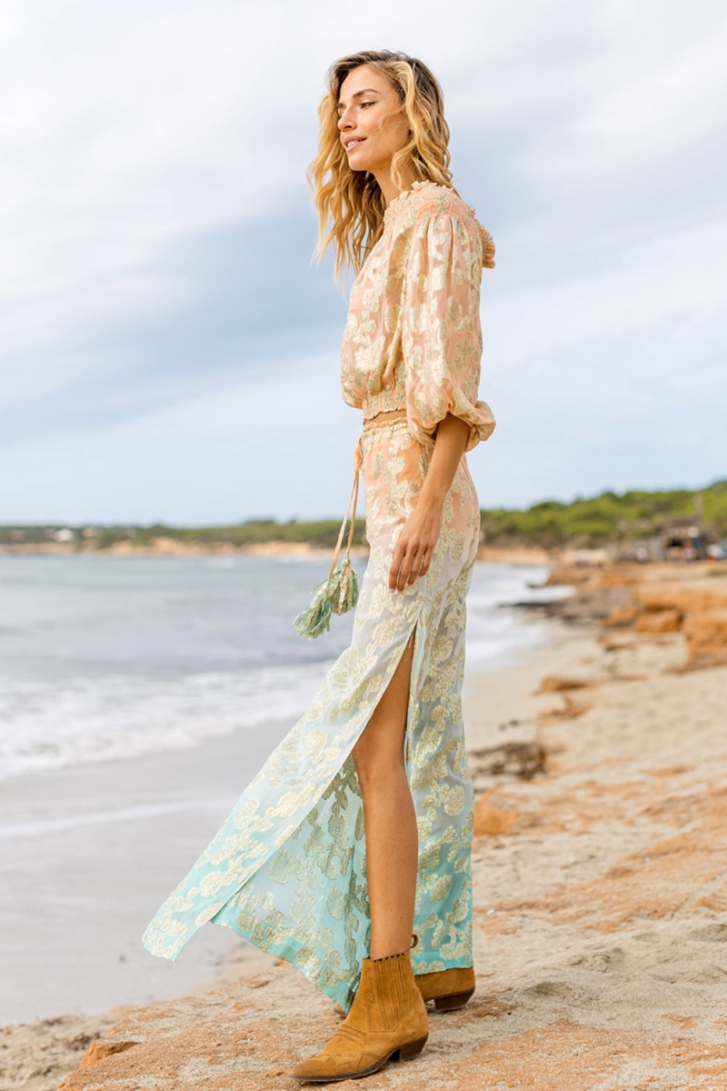 Hose BELLY: Pfirsich/aqua - goldverziert - Boho - Miss June Paris - 3