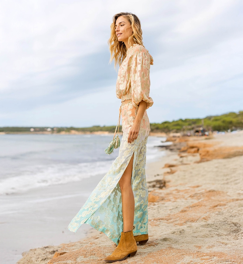 Pants BELLY: peach/aqua - gold decorated - boho - Miss June Paris - 3