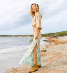 Pantalon BELLY : pêche/aqua - decoré doré - boheme  - Miss June Paris - 3