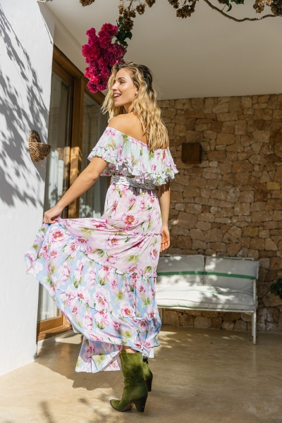 short sleeve floral long dress ROSES - Miss June