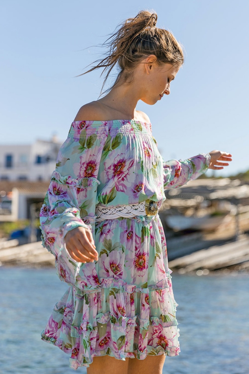 Vestido Corto Fleur – Manga larga – Hombros descubiertos – Floral – Miss June Paris – 2
