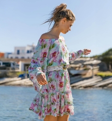 Robe Courte Fleur - manche longue - épaule dénudées - fleurie - Miss June Paris - 2