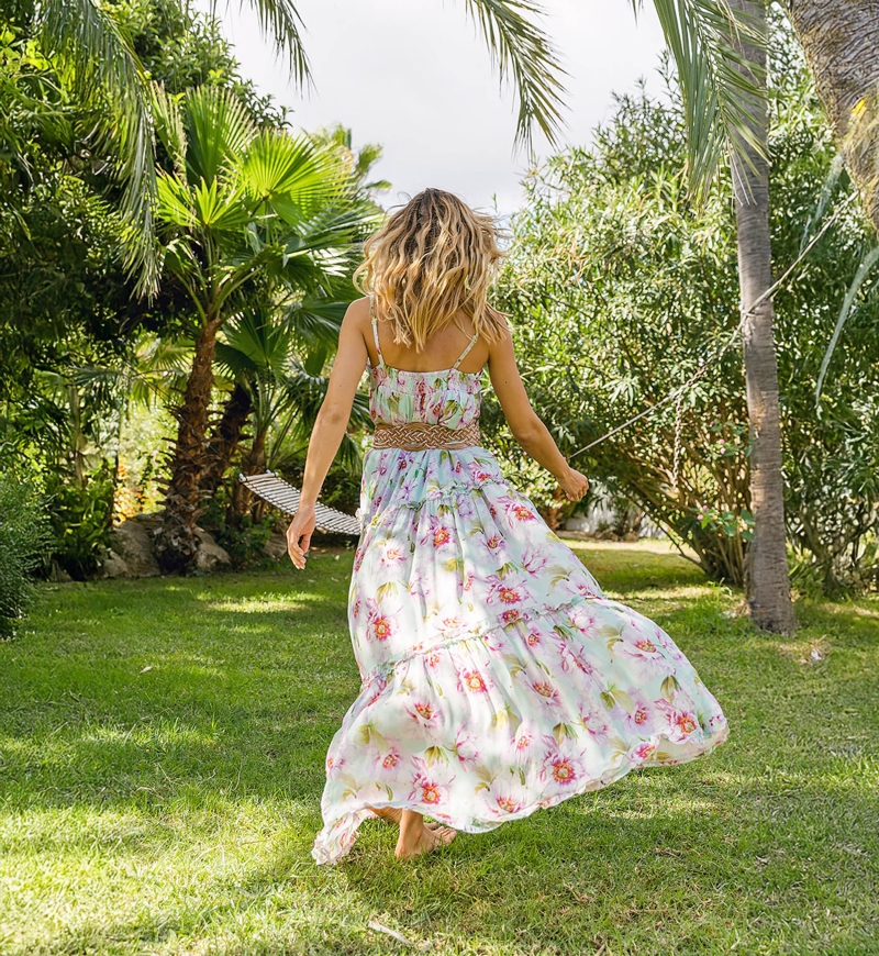 Robe Longue Petal -  fleurie - manches débardeur - Miss June Paris - 3