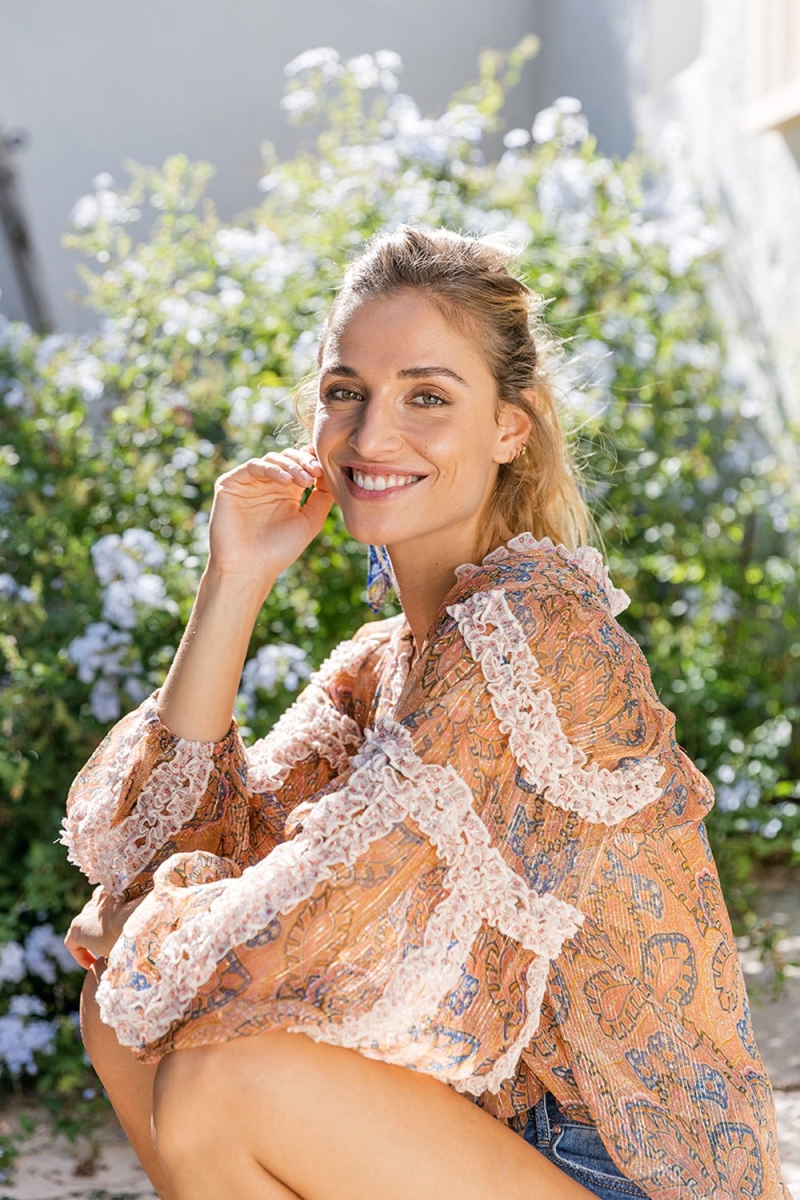 Tatum Bluse – Grün oder Beige – Lurex – Langarm – Boho – Miss June Paris – 1