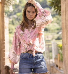 Camicia Tulla - Rosa - Ricamo Bianco - Stampa Floreale - Stile Boho - Maniche Lunghe - Miss June Paris - 1