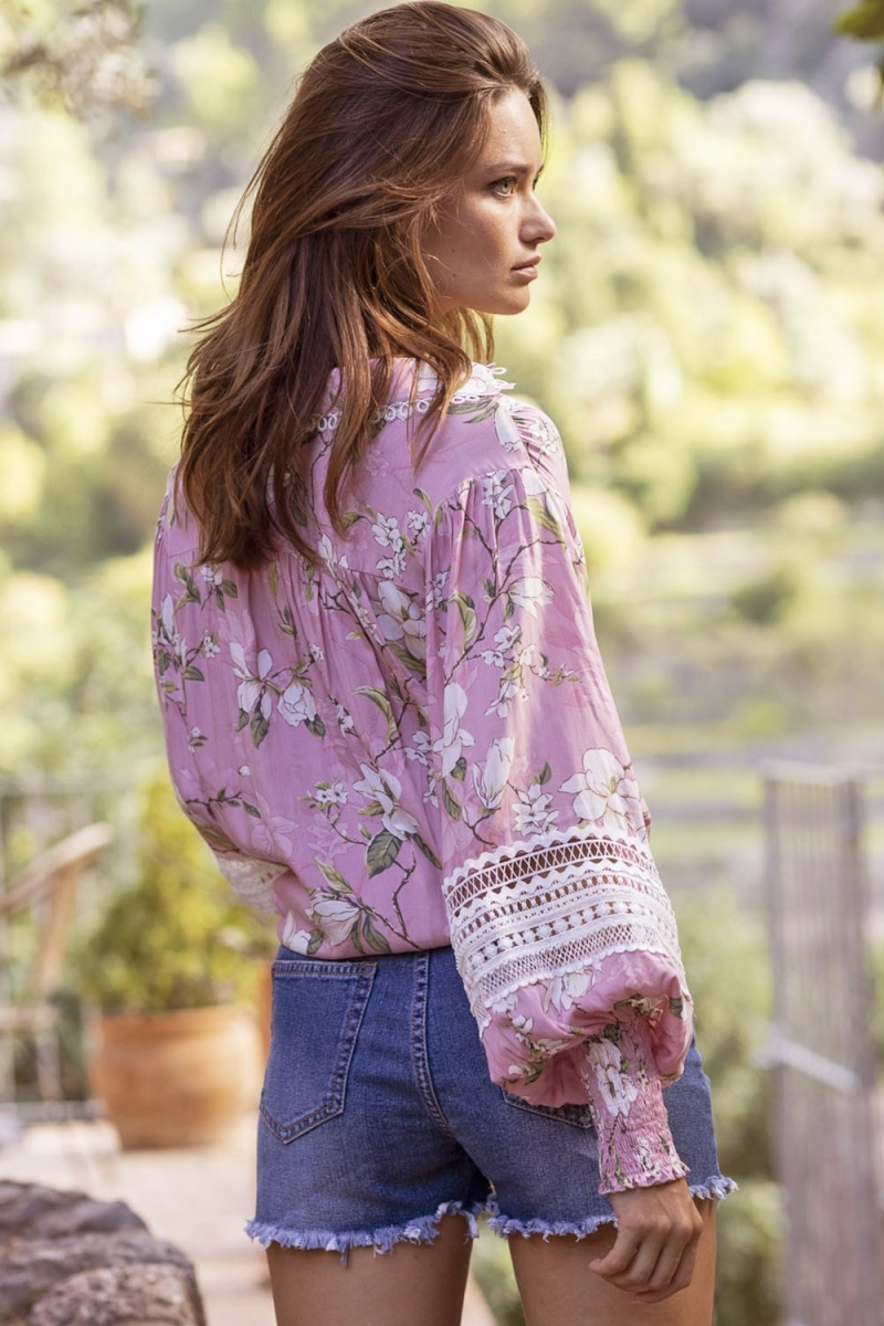 Camicia Tulla - Rosa - Ricamo Bianco - Stampa Floreale - Stile Boho - Maniche Lunghe - Miss June Paris - 5