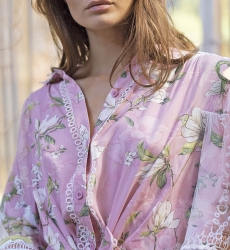 Tulla Hemd - Rosa - Weiße Stickerei - Blumenmuster - Boho-Stil - Lange Ärmel - Miss June Paris - 3