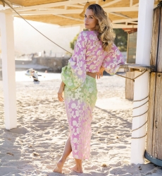 Top Sunday - Rosa / Maniche Sfumate Verdi - Maniche Lunghe - Stile Boho - Scollo a V - Miss June Paris - 4