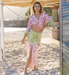 Gonna Midi Shade - Verde/Sfumato Rosa - Dettagli Dorati - Stile Boho - Miss June Paris - 1