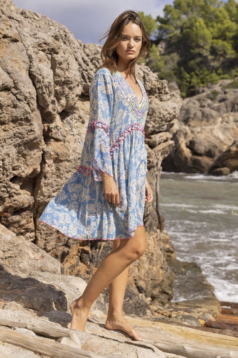 long sleeve bohemian floral blue short dress NALA - Miss June