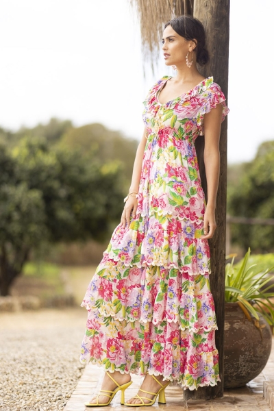 short sleeve floral ruffled hemline long dress PRIMROSE - Miss June