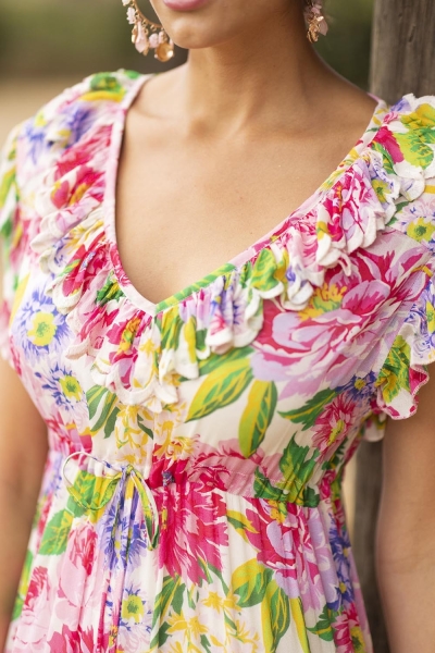 short sleeve floral ruffled hemline long dress PRIMROSE - Miss June