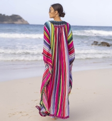 Caftano Lungo Waves - Righe Colorate - Corpetto Decorato - Maniche Lunghe - Miss June Paris - 5