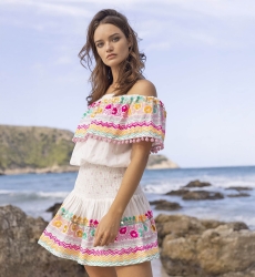 Zuma Off-Shoulder Top - White - Colorful Embroidery - Boho Chic Style - One Size XS/M - Miss June Paris - 3