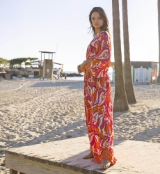 Robe Longue Emmy - rose/orange - imprimé cachemire - manches longues - avec sequins - Miss June Paris - 4