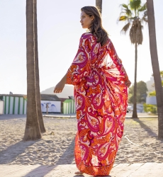 Emmy Long Dress - Pink/Orange - Paisley Print - Long Sleeves - With Sequins - Miss June Paris - 5