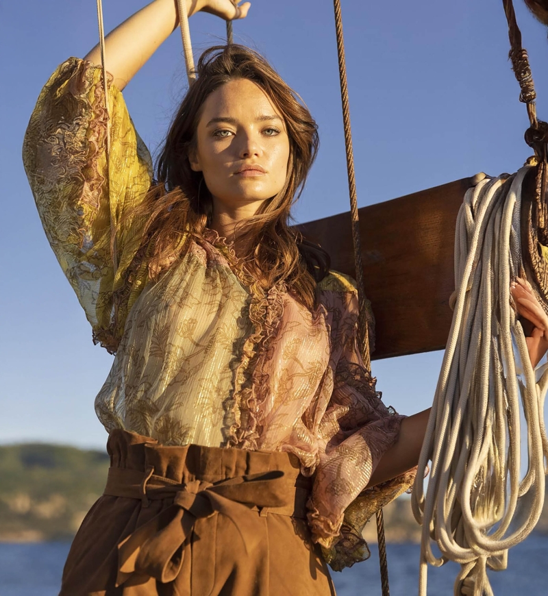 Bluse Lips - Mehrfarbig - Goldener Lurex - Kleine Rüschen - Lange Puffärmel - Boho-Stil - Miss June Paris - 3