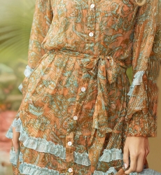 Robe Courte Agua - orange/aqua - manches longues - manche longue - ceinture assortie - style boho - Miss June Paris - 3