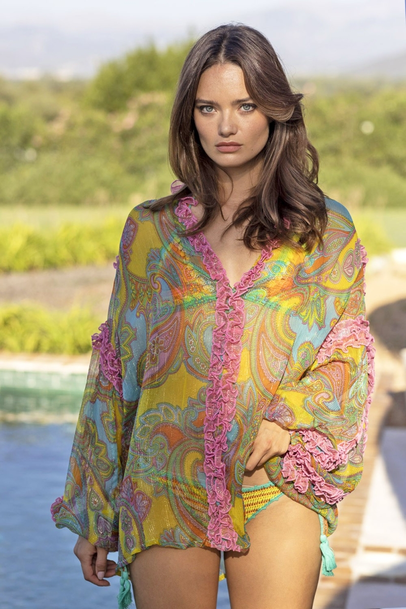 Bluse Tess - Mehrfarbig - Lurex - Paisley-Muster - Lange Ärmel - Boho - Miss June Paris - 1