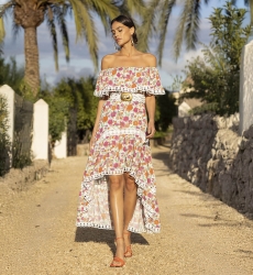 Vestido Longo Rayan - Estampa Floral e Colorida - Ombros de Fora - Bordado Branco - Boho - Miss June Paris - 1