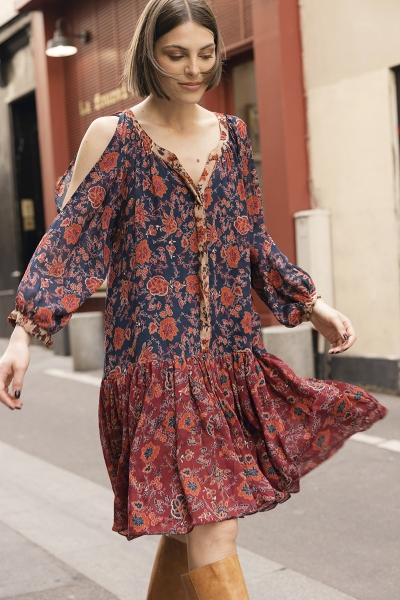 long sleeve floral short dress LEONORE - Miss June