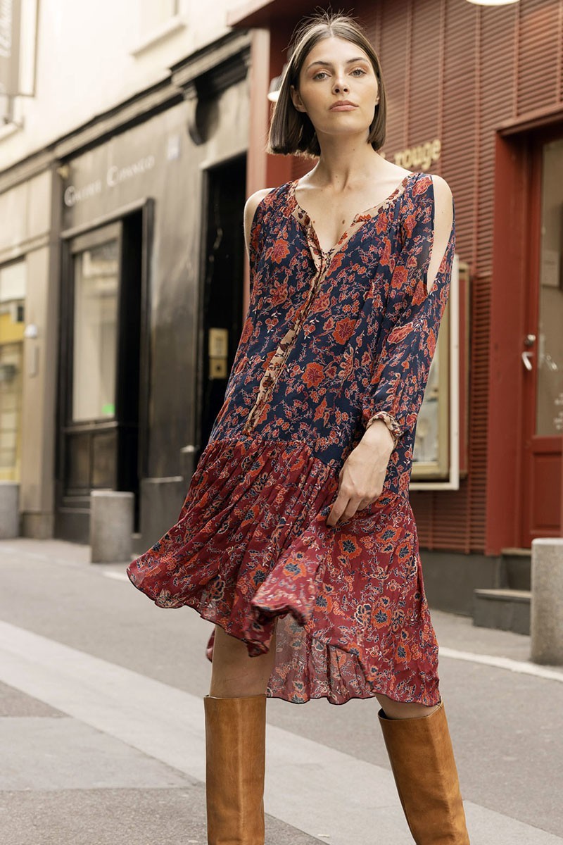 long sleeve floral short dress LEONORE - Miss June