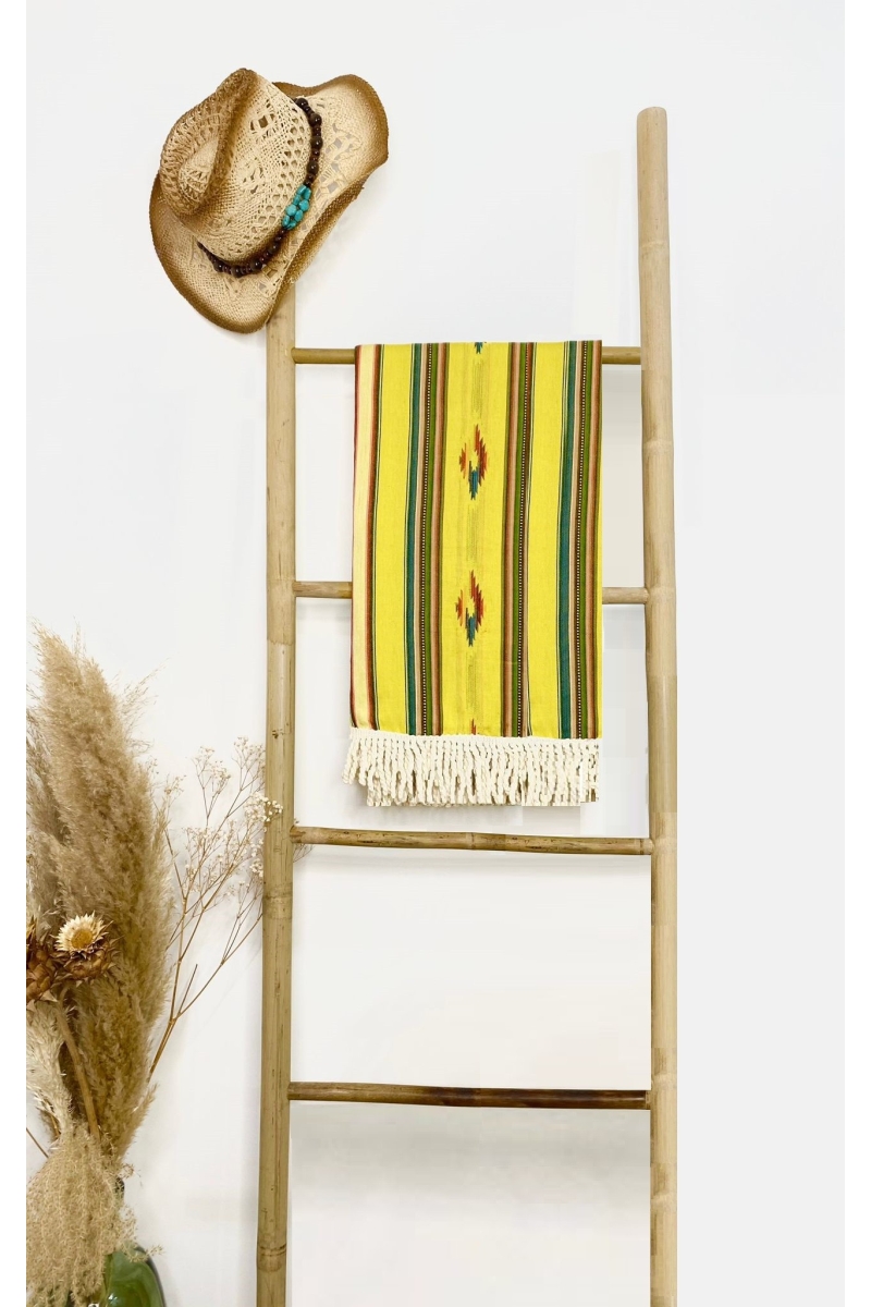 Seychellen Strand-Fouta – grün/gelb/braun – Boho-Stil – mit Fransen – Miss June Paris – 2