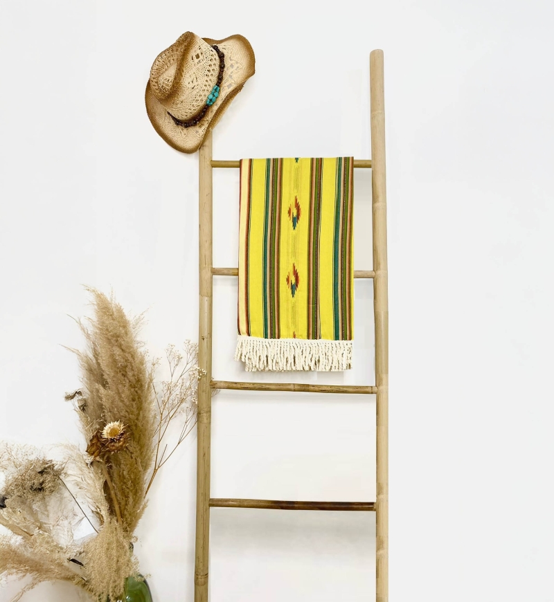 Fouta de Playa Seychelles – verde/amarillo/marrón – estilo bohemio – con flecos – Miss June Paris – 2