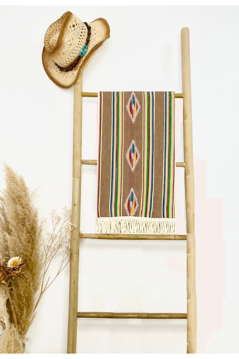 Seychellen Strand-Fouta – grün/gelb/braun – Boho-Stil – mit Fransen – Miss June Paris – 3