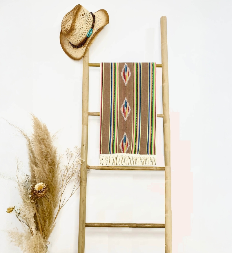 Fouta De Plage Seychelles - vert/jaune/marron - bohème - avec franges - Miss June Paris - 3